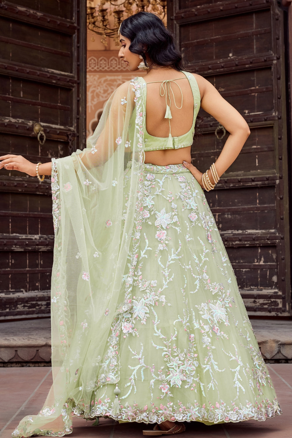 Net Lehenga Set with Stone and Sequins Work