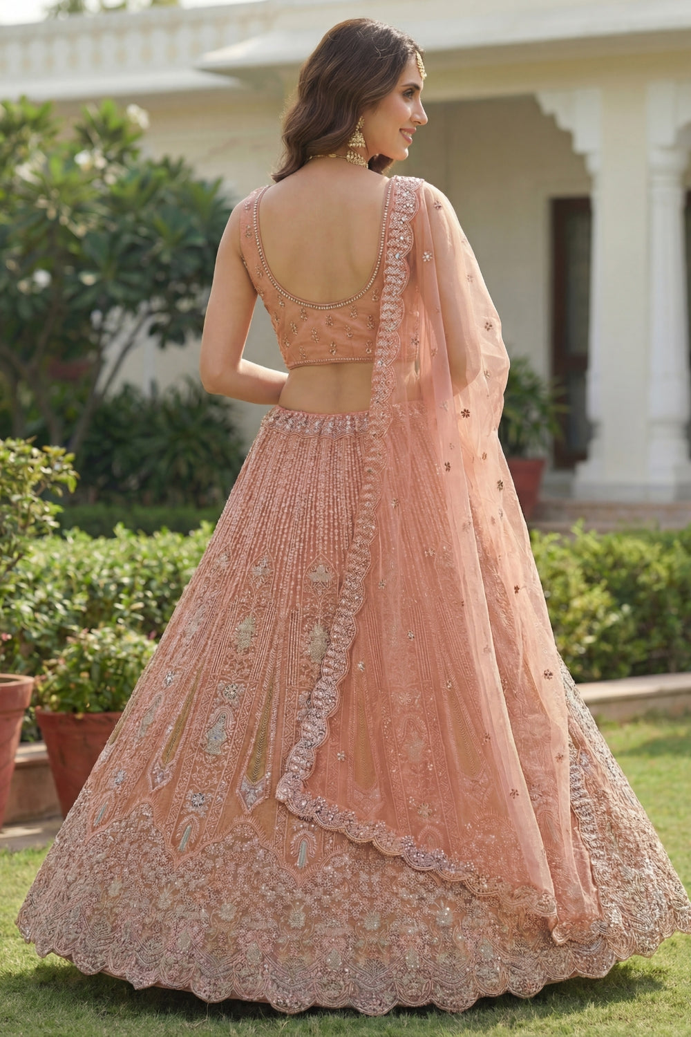Net Lehenga Set with Stone and Moti Work
