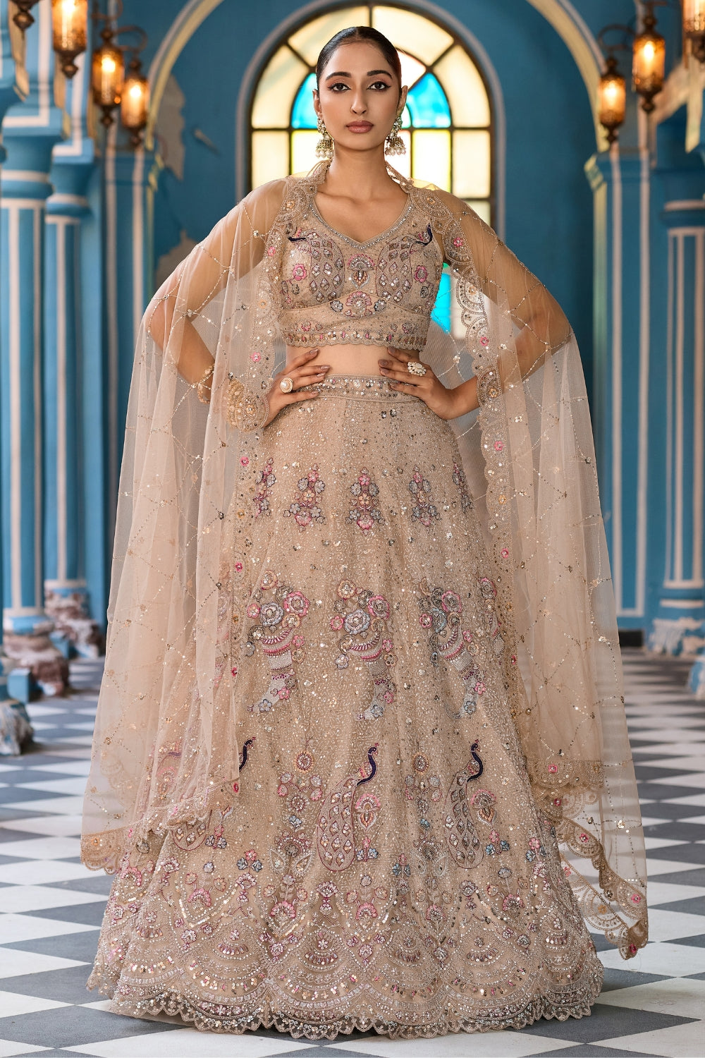 Net Lehenga Set with Stone and Sequins Work
