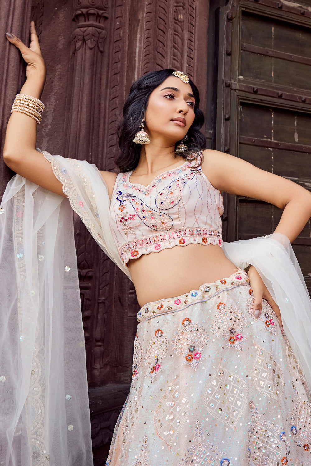 Net Lehenga Set with Stone and Sequins Work