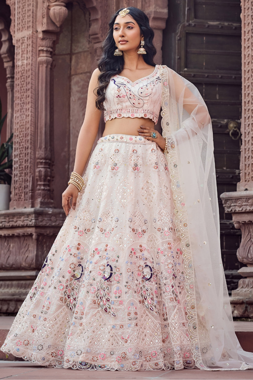 Net Lehenga Set with Stone and Sequins Work