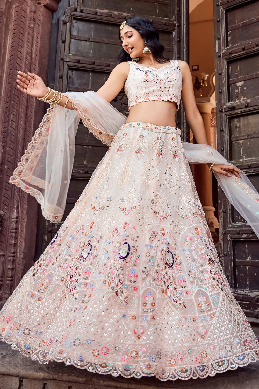Net Lehenga Set with Stone and Sequins Work