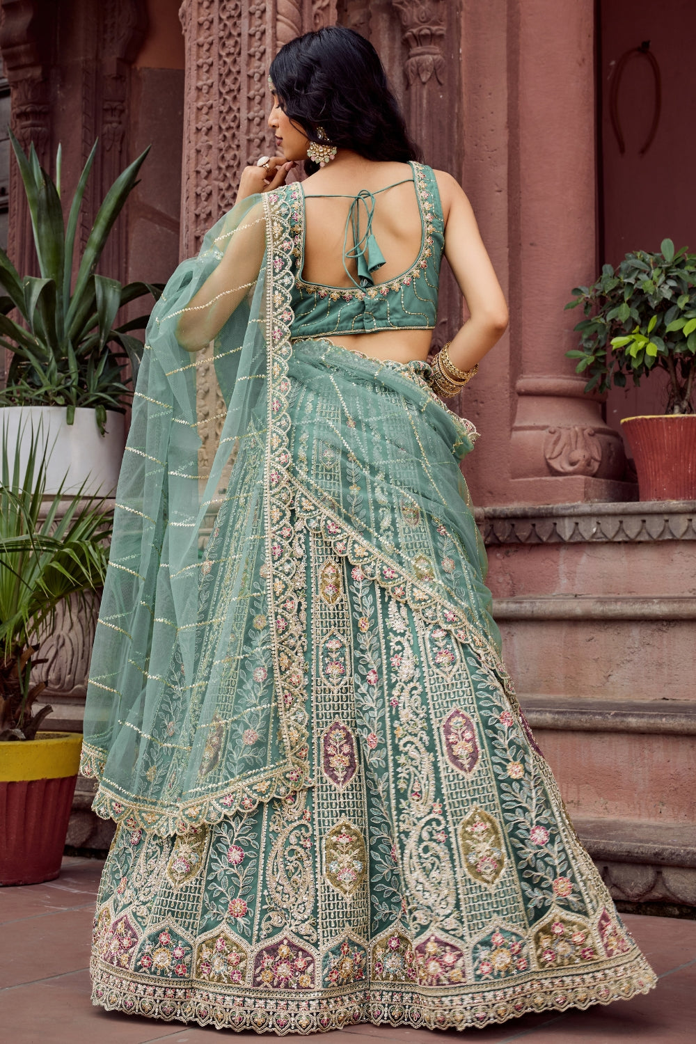 Net Lehenga with Stone and Sequins Work