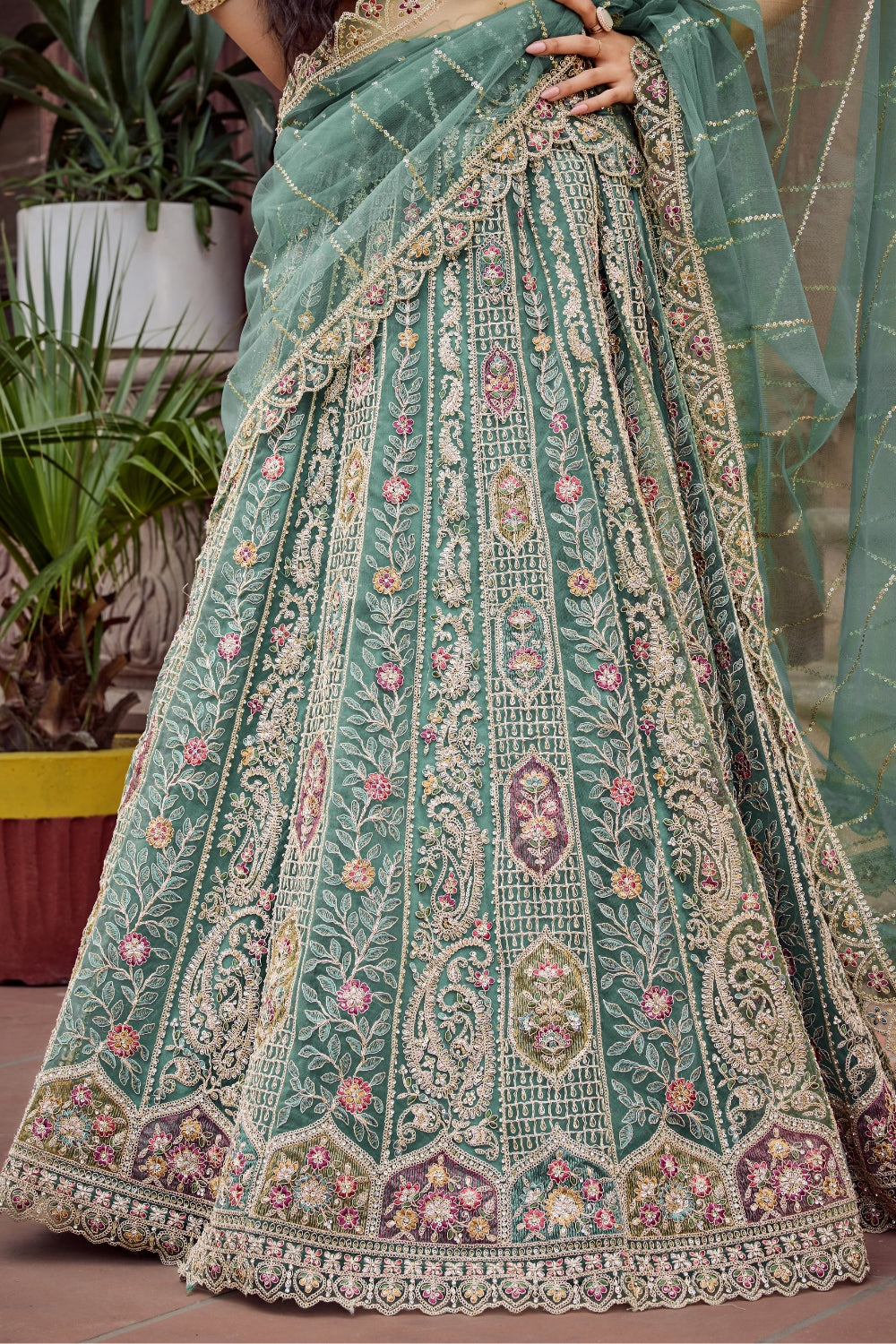 Net Lehenga with Stone and Sequins Work