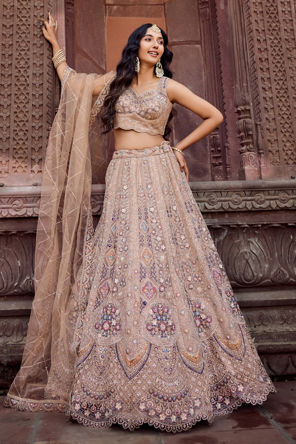 Net Lehenga with Stone and Sequins Work