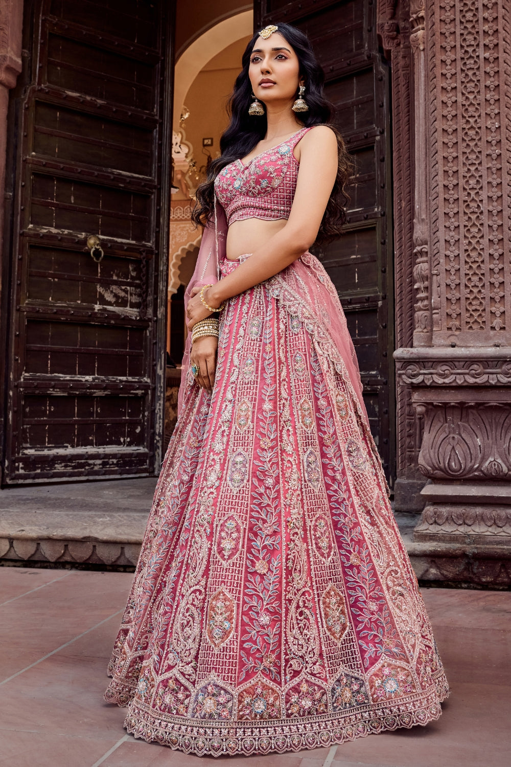 Net Lehenga with Stone and Sequins Work