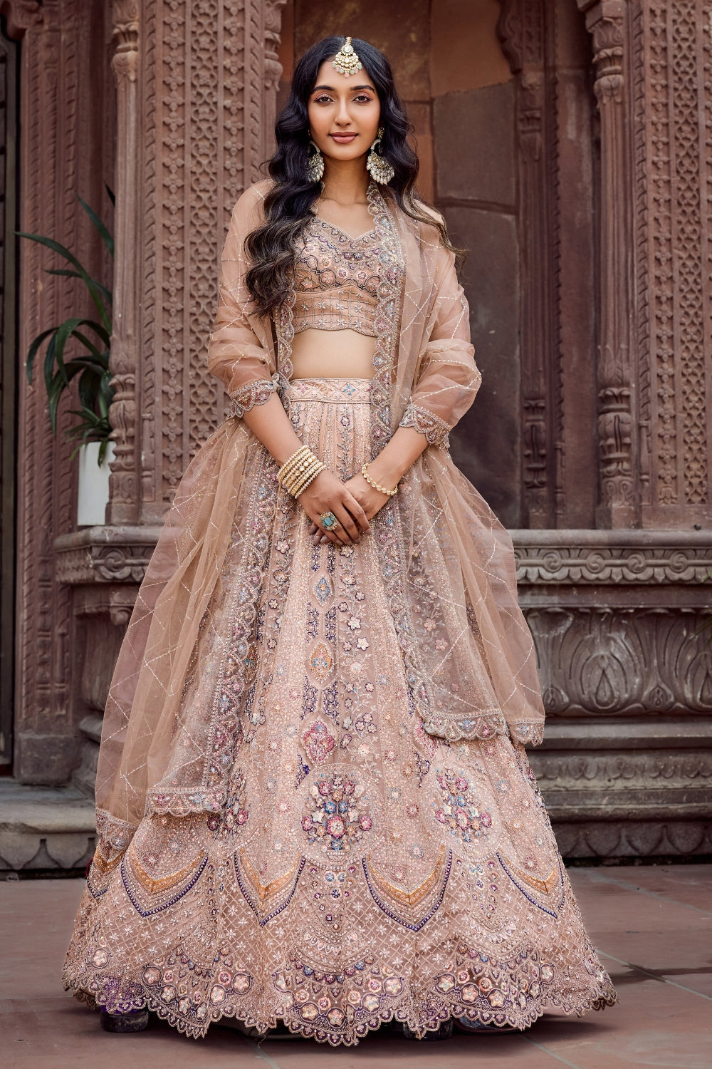 Net Lehenga with Stone and Sequins Work