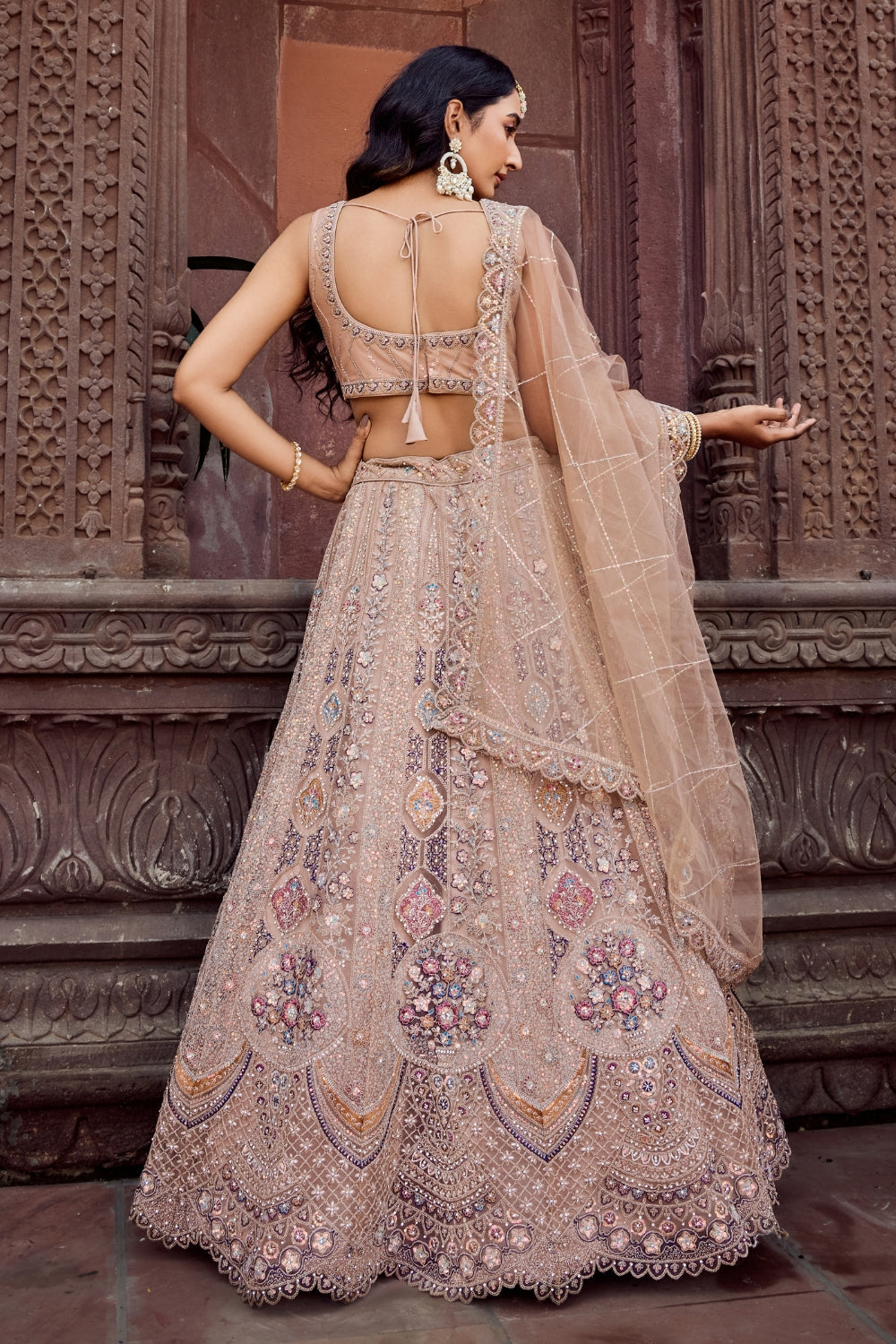 Net Lehenga with Stone and Sequins Work