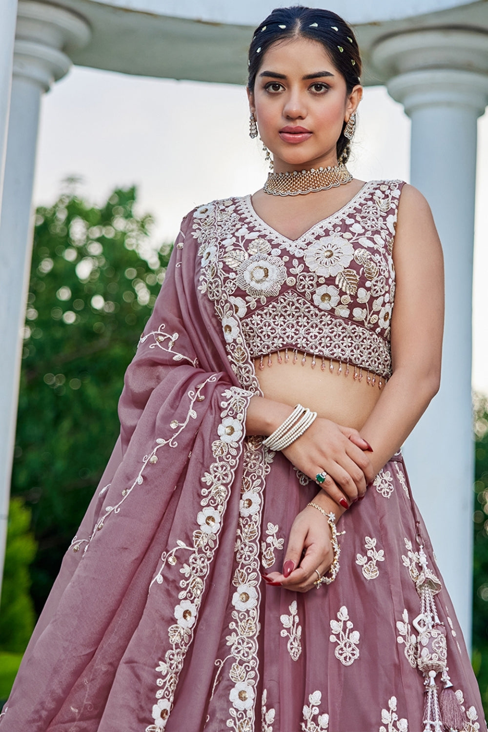 ORGANZA LEHENGA CHOLI WITH EMBROIDERY AND SEQUINS