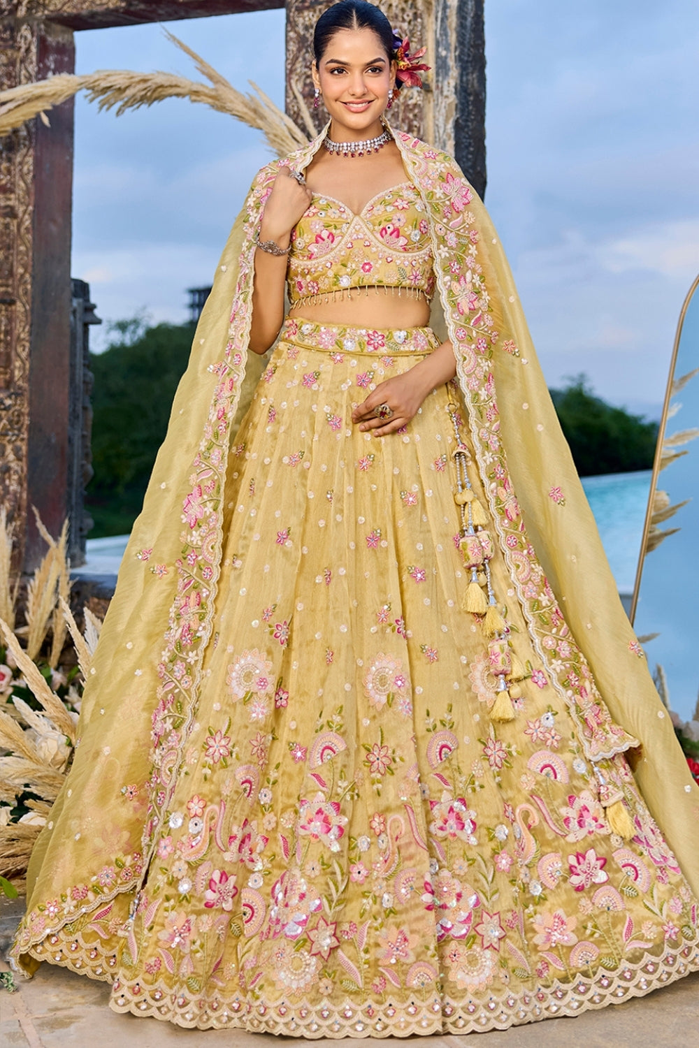 ORGANZA LEHENGA CHOLI WITH RESHAM EMBROIDERY AND SEQUINS