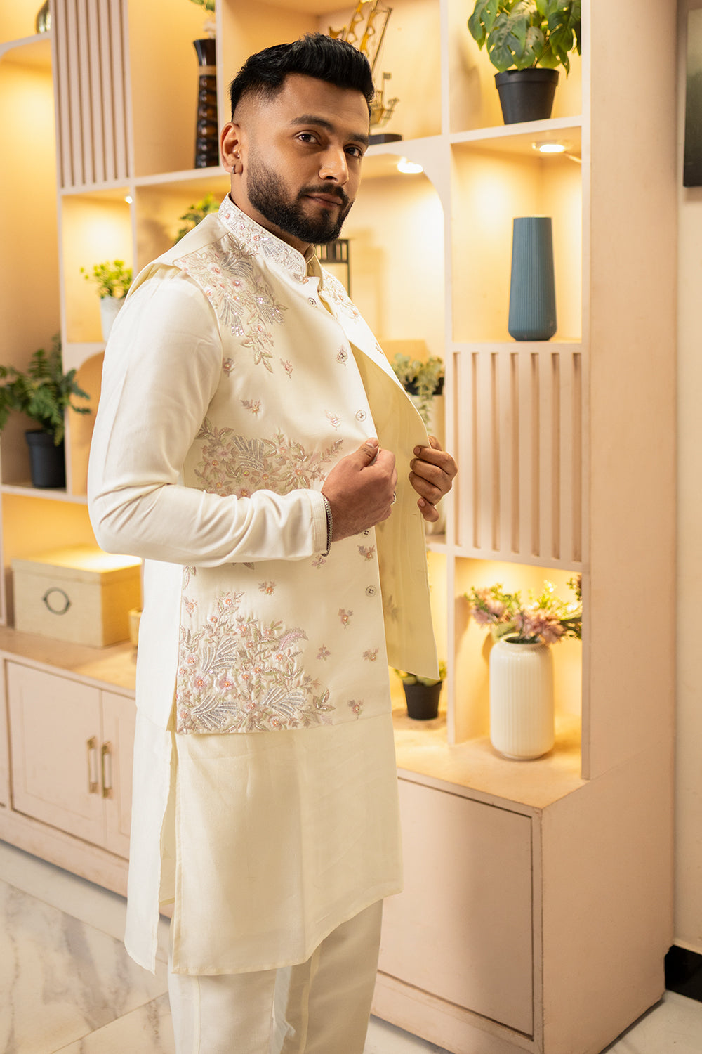 Off White Koti Set with Pastel Resham Floral Embroidery.