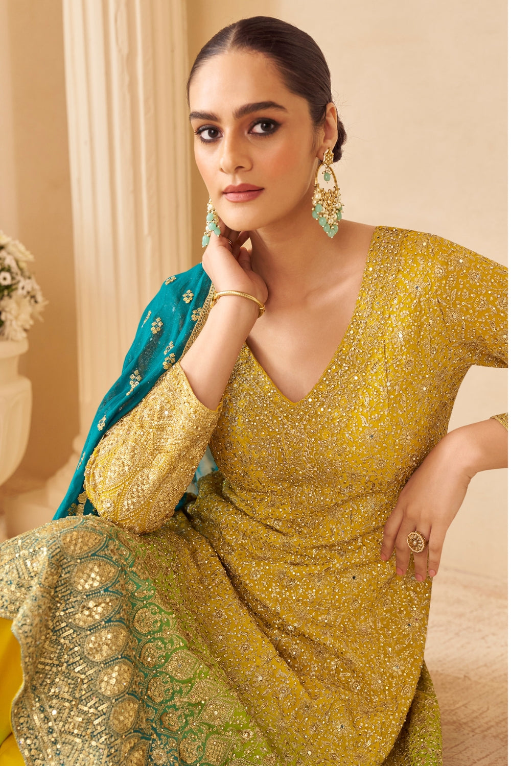 Ombre Georgette Palazzo Set with Embroidery and Sequins Work