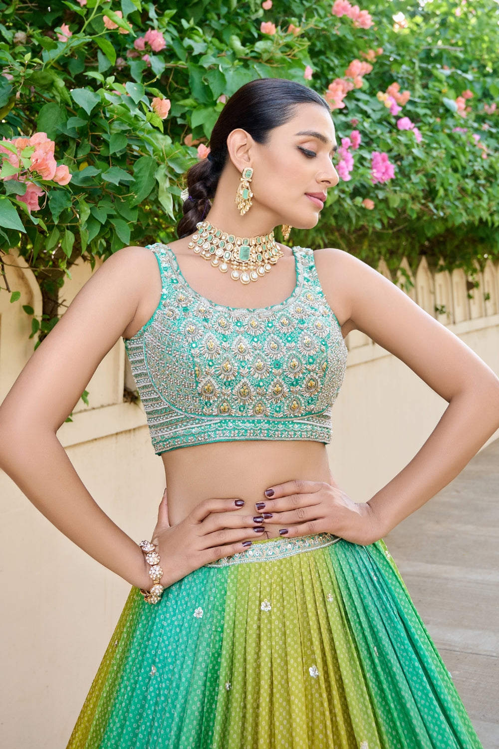 Ombre Silk Lehenga Set with Zardosi and Sequins Work