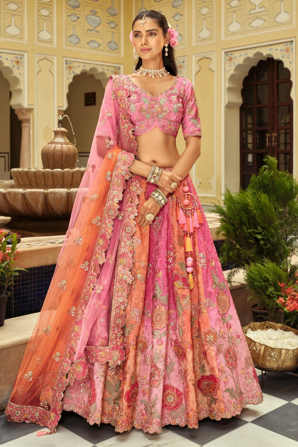 Ombre Silk Lehenga choli with Stone and Resham Embroidery Work