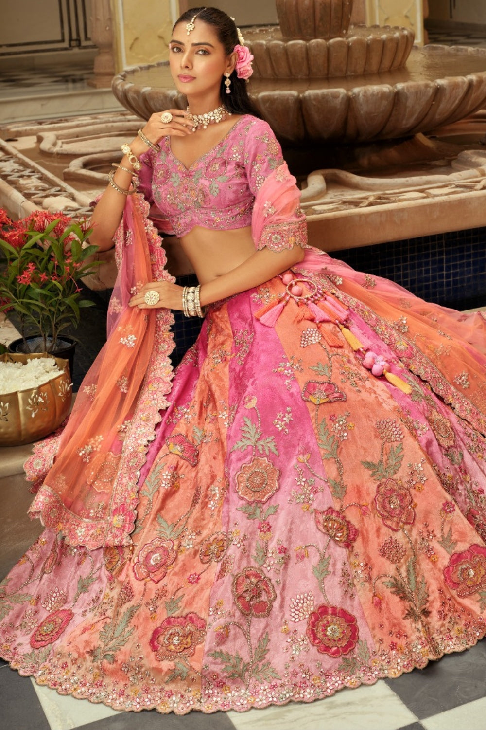 Ombre Silk Lehenga choli with Stone and Resham Embroidery Work
