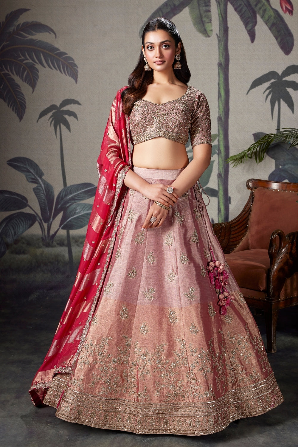 Ombre Tissue Lehenga with Embroidered and Cutdana