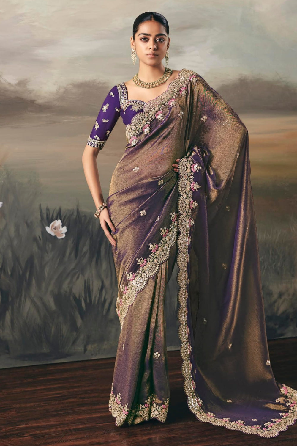 Ombre Tissue Saree with Mirror and Sequins Work