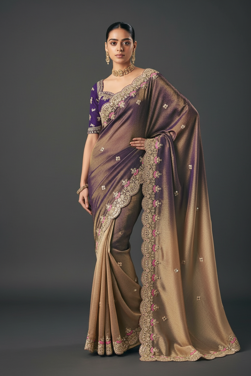 Ombre Tissue Saree with Mirror and Sequins Work