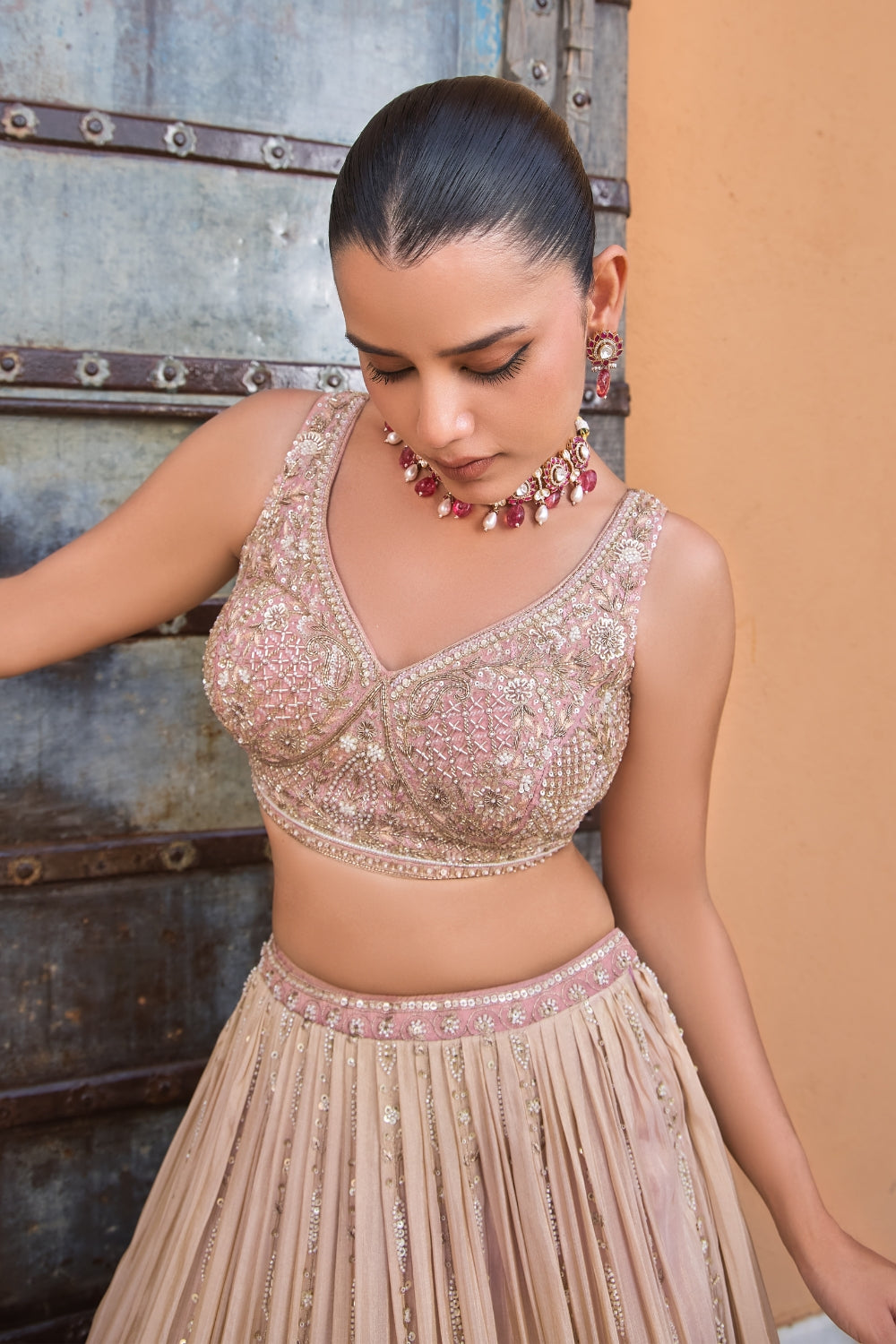 Ombre Tissue lehenga Set with Cutdana and Moti Work