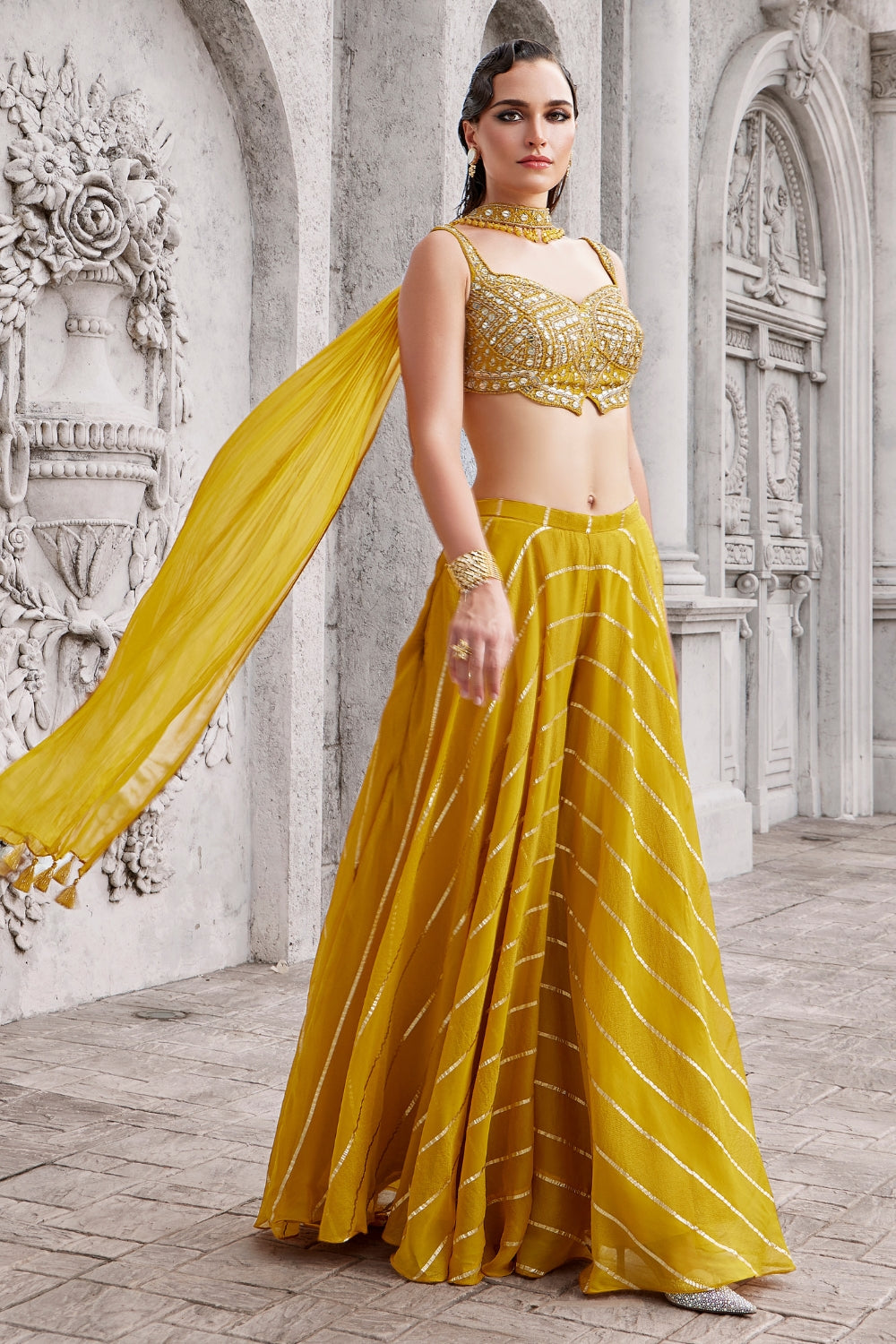 Orange Silk Palazzo Set with Cutdana and Sequins Work