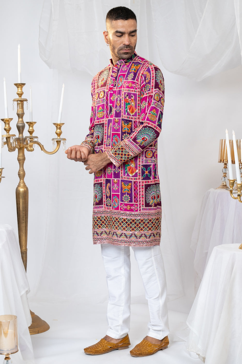 Semi Silk Kurta Set with Sequins and Embroidery