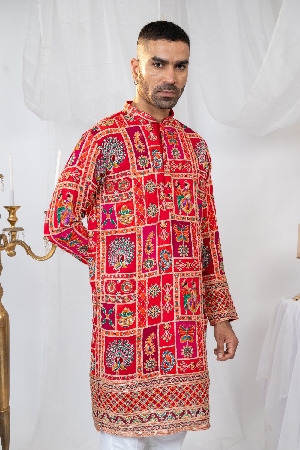 Semi Silk Kurta Set with Sequins and Embroidery
