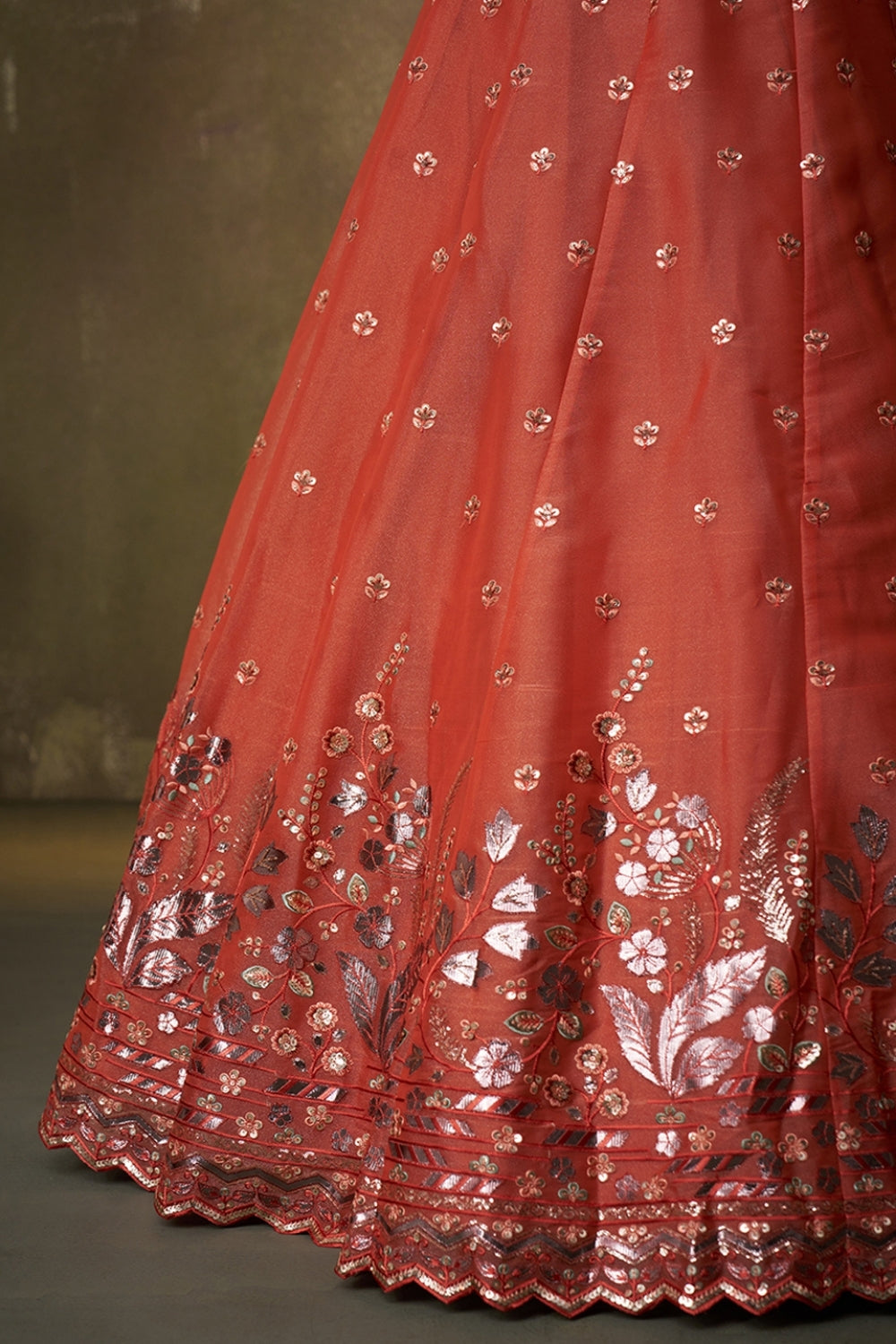 Organza Lehenga Set with Embroidery and Sequins Work