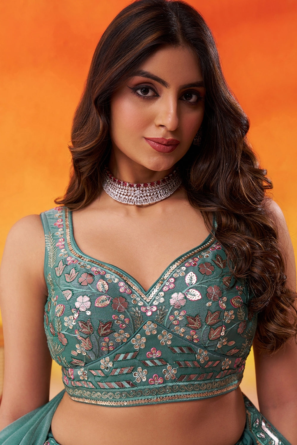 Organza Lehenga Set with Embroidery and Sequins Work