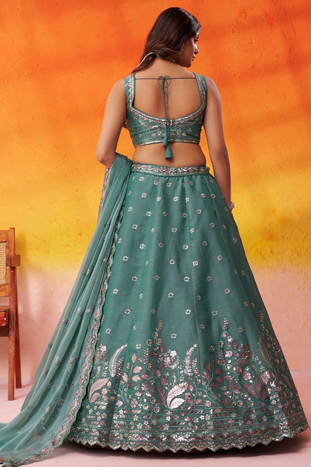 Organza Lehenga Set with Embroidery and Sequins Work
