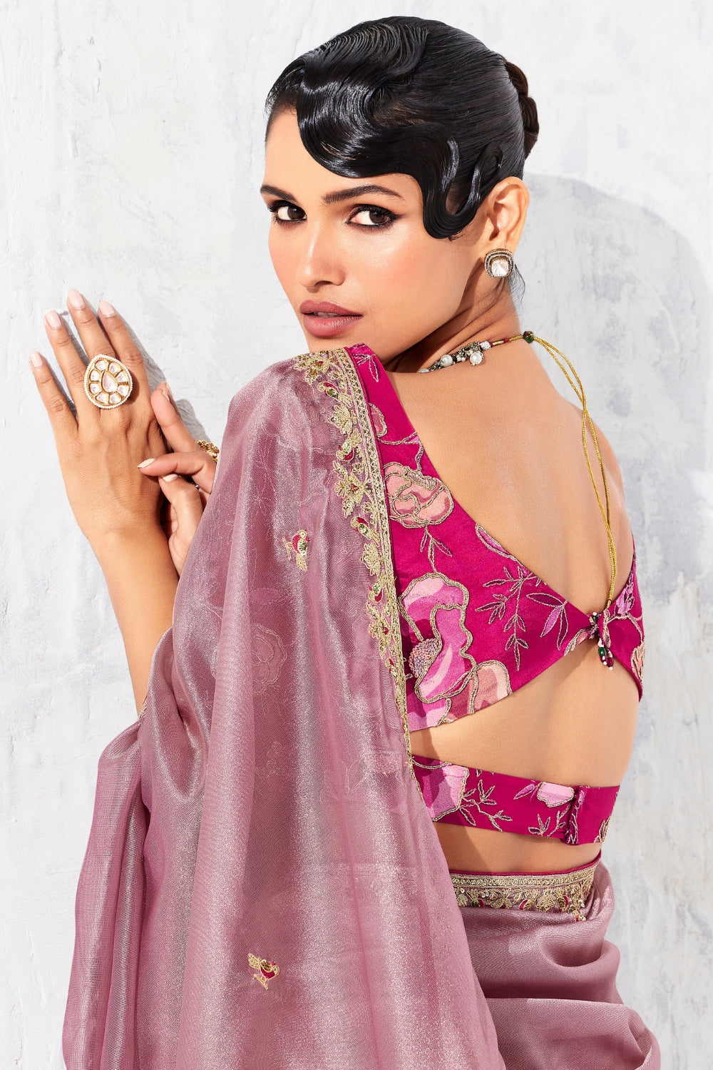 PINK SAREE WITH SEQUINS AND EMBROIDERY