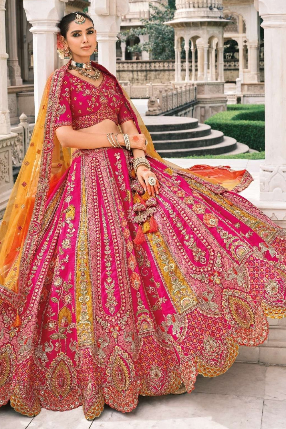 PINK SILK BRIDAL LEHENGA WITH SEQUINS AND RESHAM EMBROIDERY