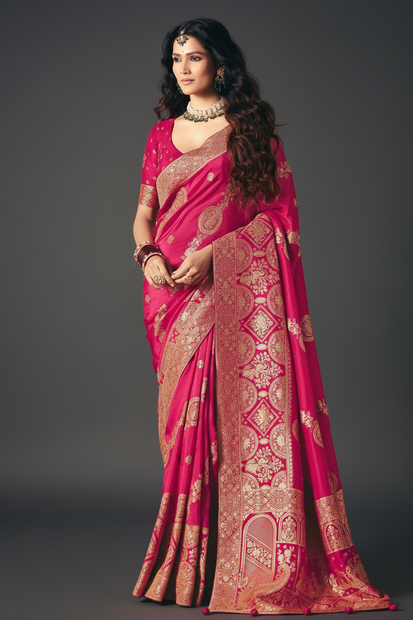 PINK SILK SAREE WITH WEAVING