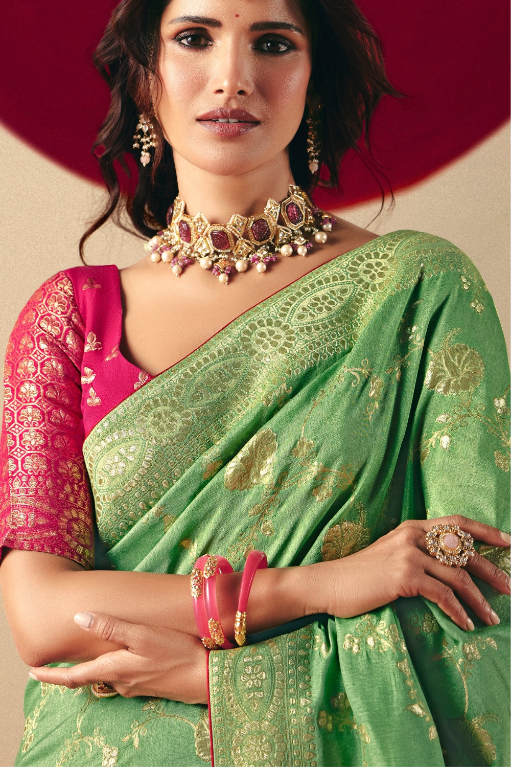 PISTA GREEN SILK SAREE WITH WEAVING