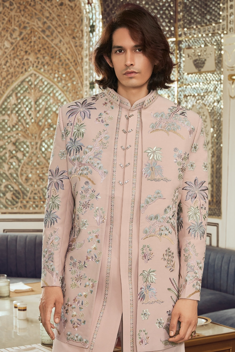 Peach Imported Indo Western with Sequins and Resham Embroidery