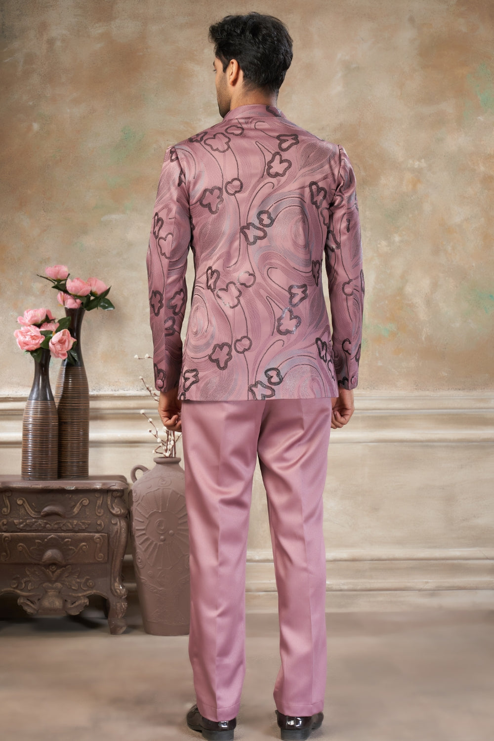 Peach Imported Jodhpuri Set with Embroidery and Sequins Work