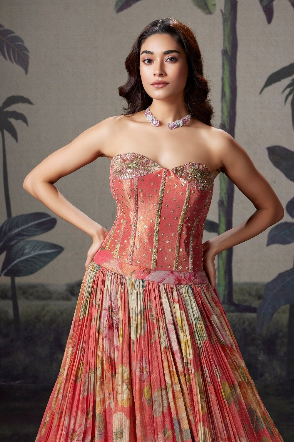 Peach Silk Lehenga Set with Cutdana and Moti