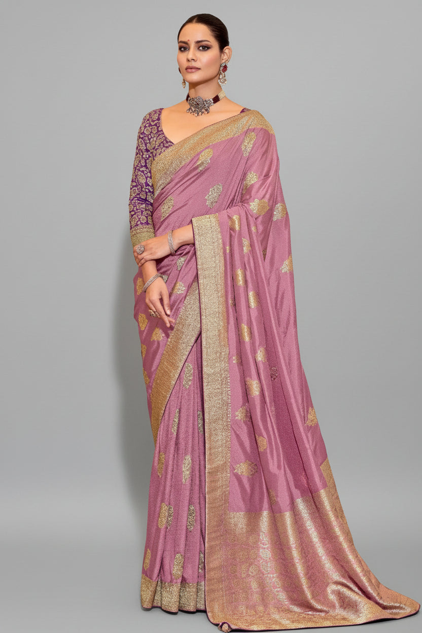 Pink Banarasi Weaving Silk Saree