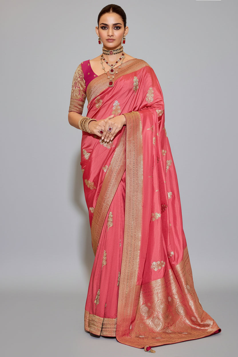 Pink Banarasi Weaving Silk Saree