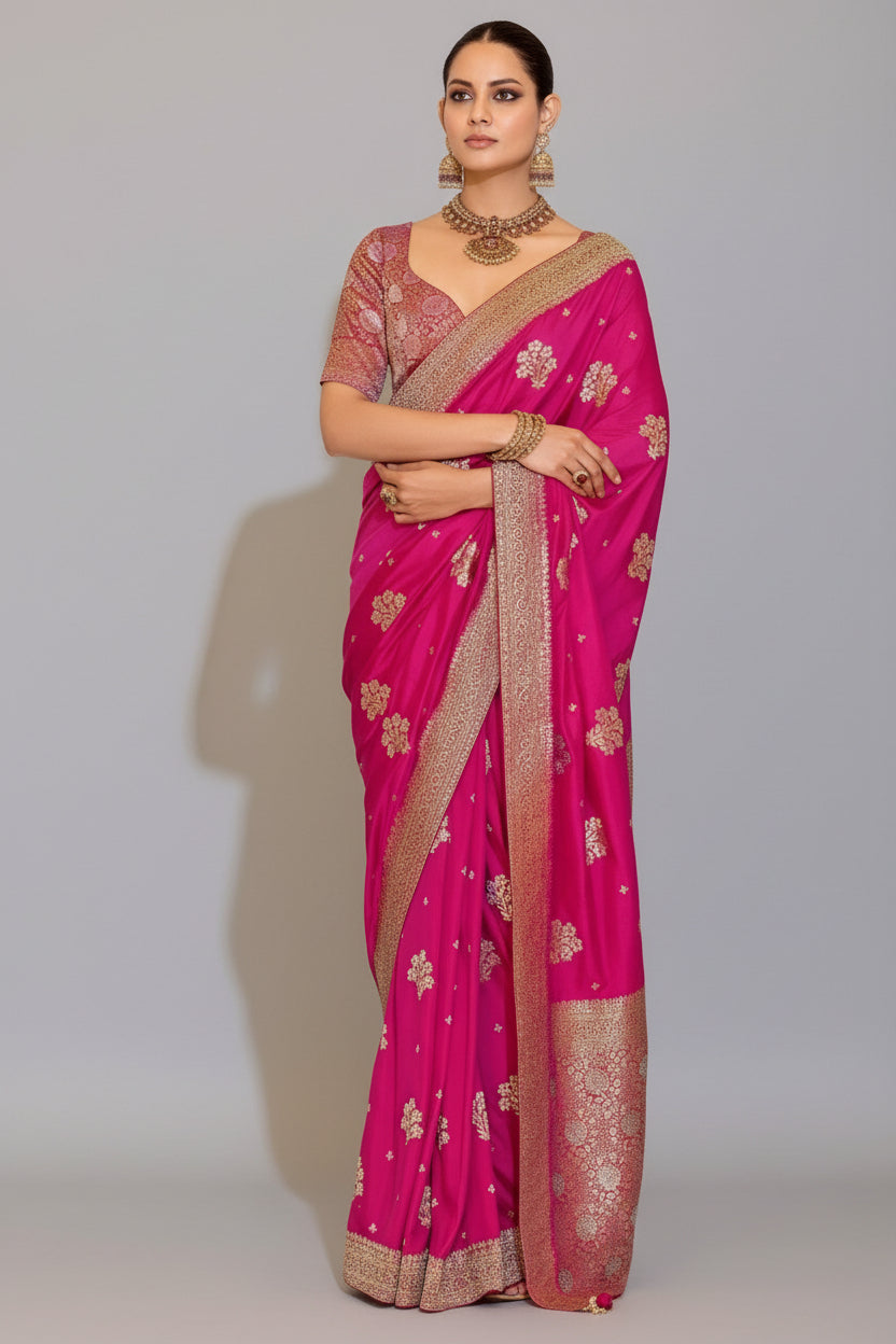 Pink Banarasi Weaving Silk Saree