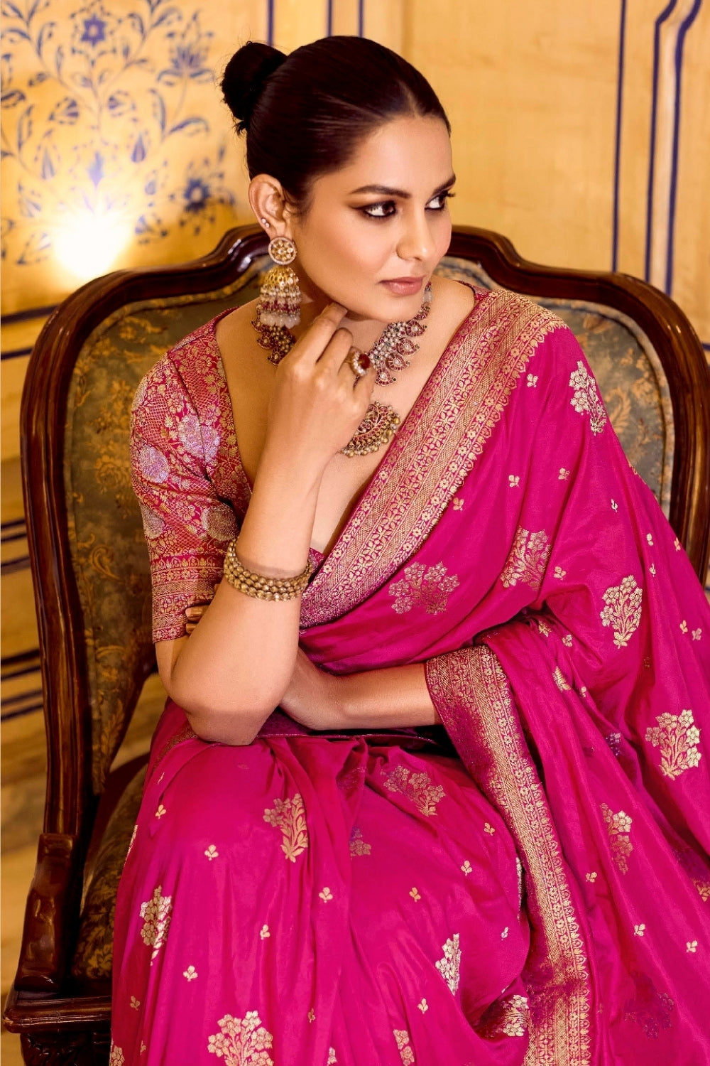 Pink Banarasi Weaving Silk Saree