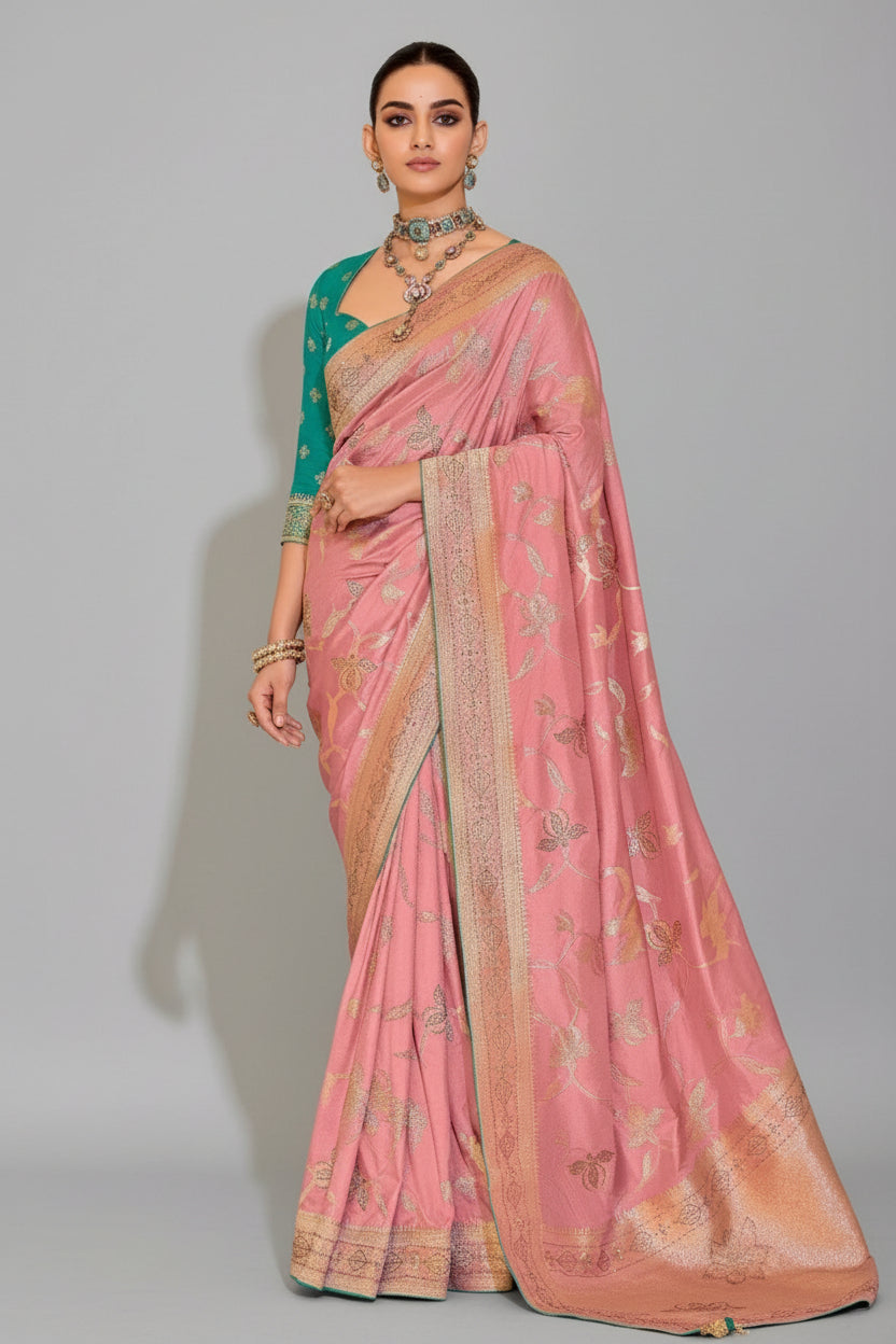 Pink Banarasi Weaving Silk Saree