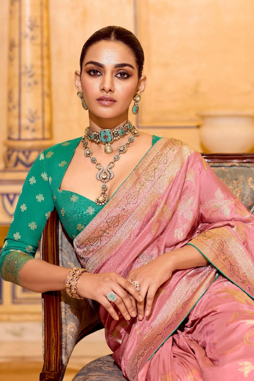 Pink Banarasi Weaving Silk Saree