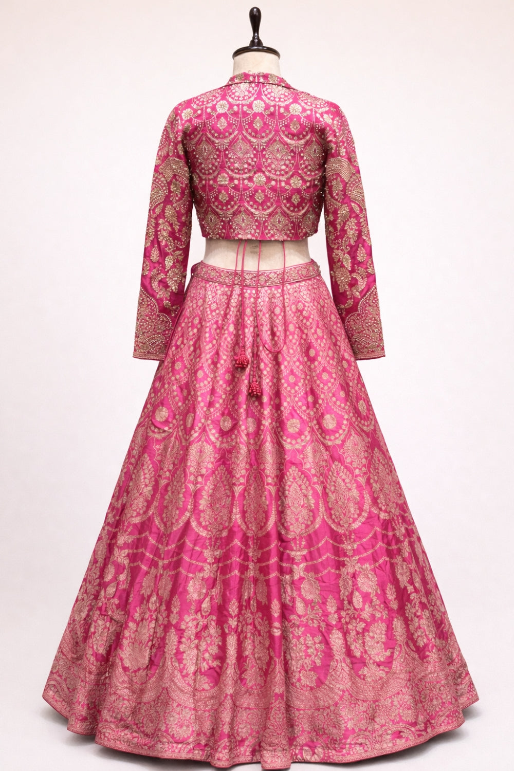 Pink Banarsi Silk Lehenga Set with Cutdana and Moti Work