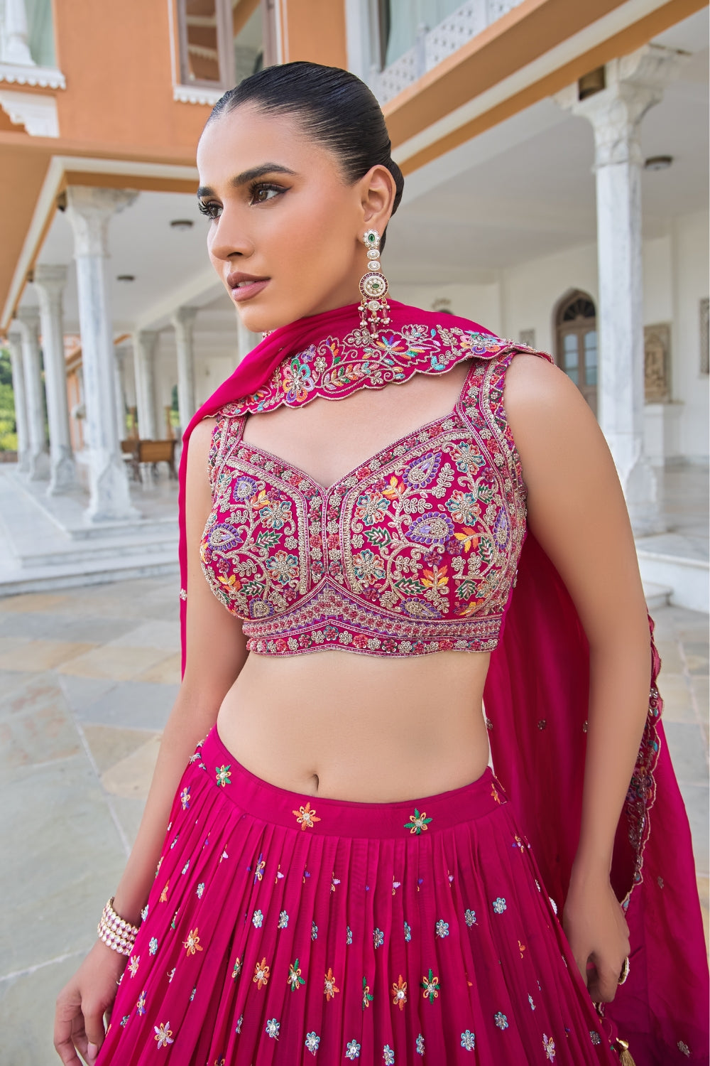 Pink Georgette Lehenga Set with Zardosi and Cutdana Work