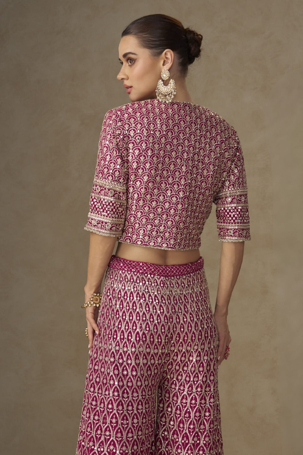Pink Georgette Palazzo Set with Embroidery and Sequins Work