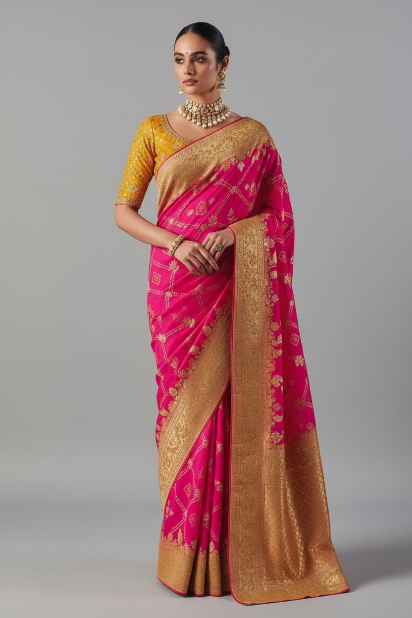 Pink Georgette Weaving Saree