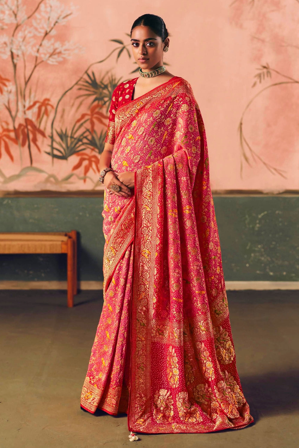 Pink Georgette Weaving Saree