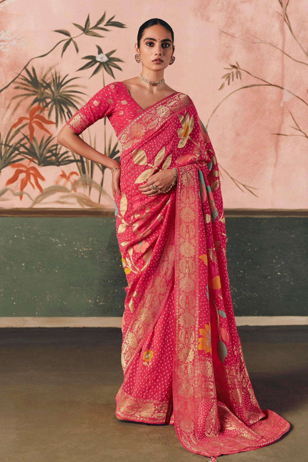 Pink Georgette Weaving Saree