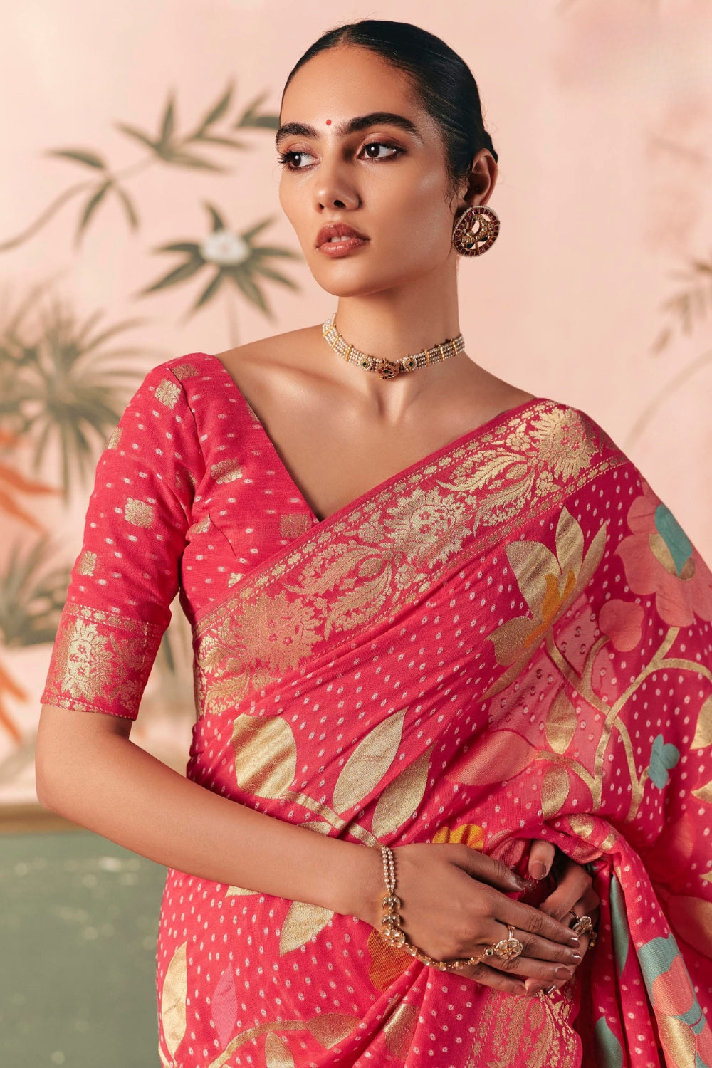 Pink Georgette Weaving Saree