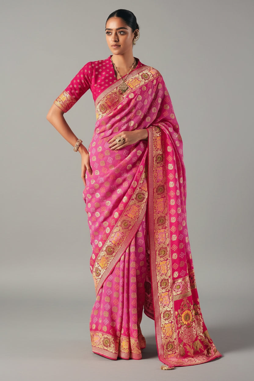 Pink Georgette Weaving Saree